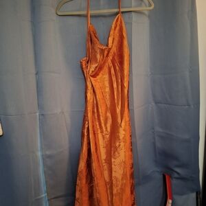 Cowl neck spaghetti strap midi slip dress